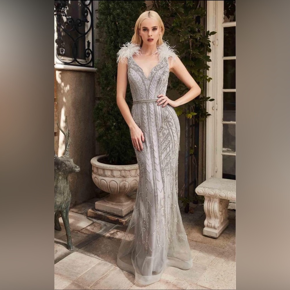 Andrea & Leo Sleeveless Sweetheart Mermaid Dress- Silver